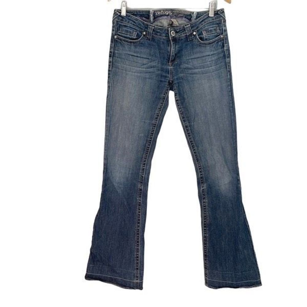 Refuge Womens Flared Jeans Low Rise Denim Cotton Stretch Medium Wash Size 9